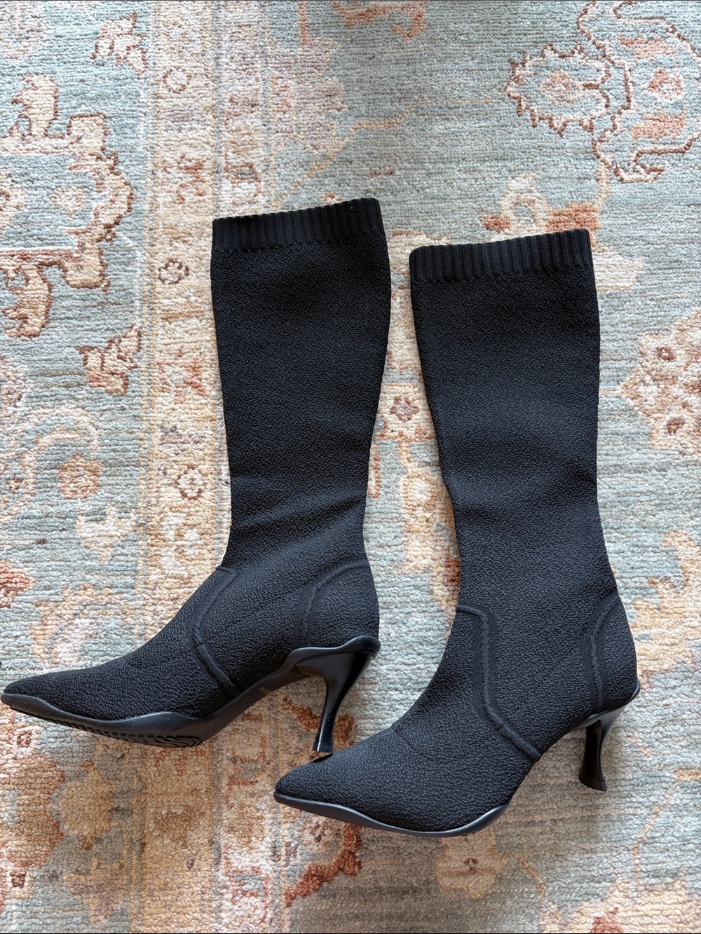 Cosy Island Black Knit Pointed-Toe Sock Boots